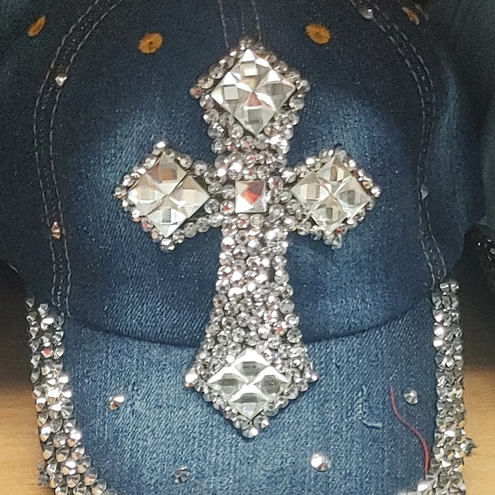 Rhinestone Cross Denim Cap